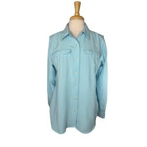 Vintage ExOfficio Women Blue Camp Shirt XL 16/18 Vented Pockets Roll Tab Button